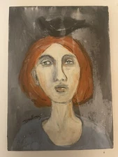 Original Acrylic Outsider Art 5x7 painting - “She Had A Visitor”