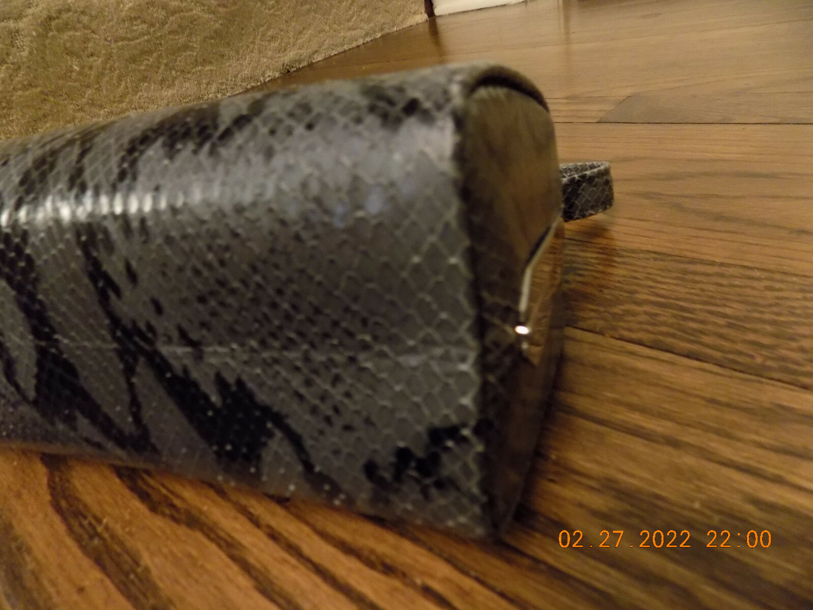 Vtg Givenchy Python Snake skin Gray Black Top Han… - image 9