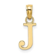 10K Solid Gold J Initial Letter Alphabet Charm Pendant 1/2 " Long Block Font
