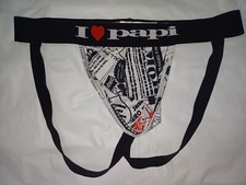 PAPI MENS UNDERWEAR JOCKSTRAPS COLOR WHT/BLK PATTERN W BLACK BAND SIZE MEDIUM M