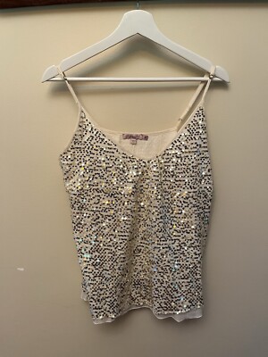 Calypso Saint Barth Womens Sequined Spaghetti Strap Tank Top Gold Size Medium