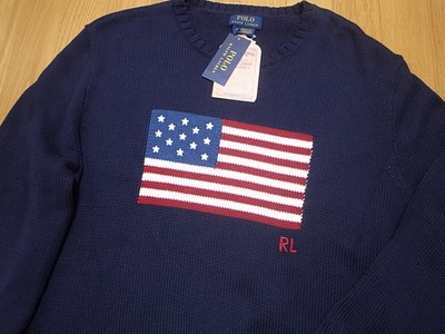 POLO RALPH LAUREN ICONIC AMERICAN FLAG SWEATER MADE IN USA NAVY 