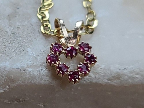 New Dainty 10k Solid Yellow Gold Natural Ruby Pendant 23" CableChain Necklace