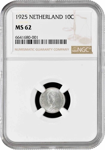 Netherlands 10 Cent 1925, NGC MS62, "Queen Wilhelmina (1890 - 1948)"