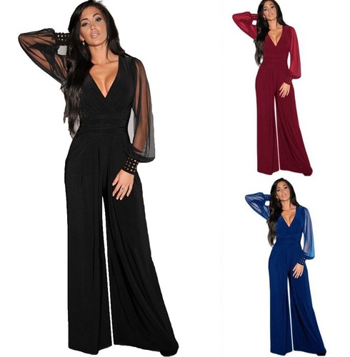 tuta elegante pantaloni lunghi a zampa jumpsuit vestito abito cerimonia da  donna | eBay