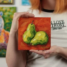 Original Oil Painting of Pears Still Life Fruit Art Kitchen Wall Decor Hanmade