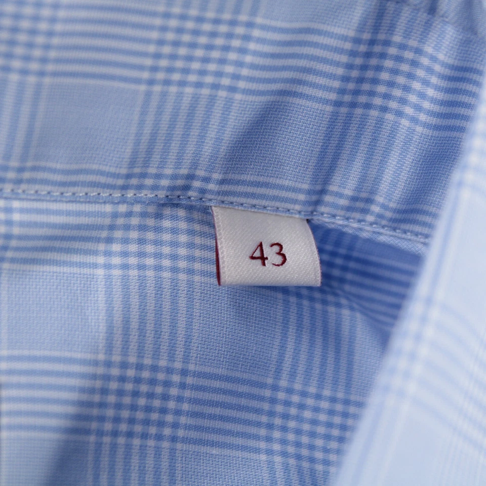 Camisa de vestir Luciano Barbera nueva con etiquetas talla 43 XL EE. UU. en azul claro con cuadros blancos Foto 2 de 4