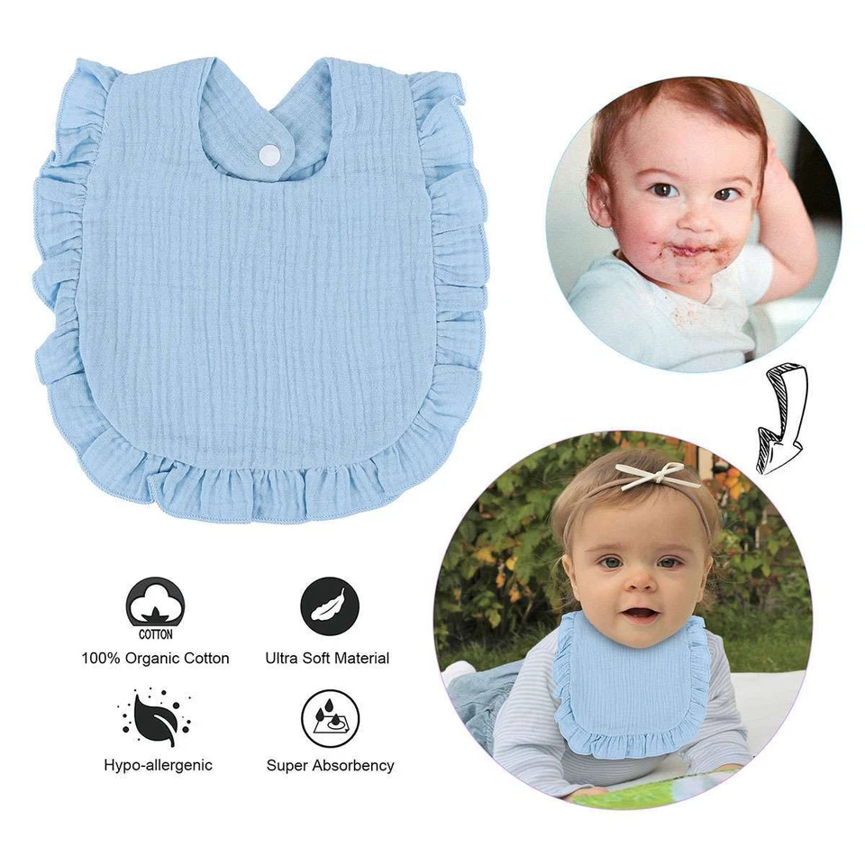 Baberos baberos suaves con broches de presión 3 piezas de algodón para bebés y niñas 2025 Foto 4 de 4