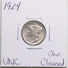 1924 10C Mercury Winged Liberty Dime with UNC Detail Obverse Cleaned #4539