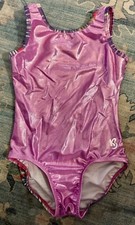 K BEE GIRLS SIZE 9/10 SHIMMERY PURPLE MULTICOLOR STRIPE GYMNASTICS DANCE LEOTARD