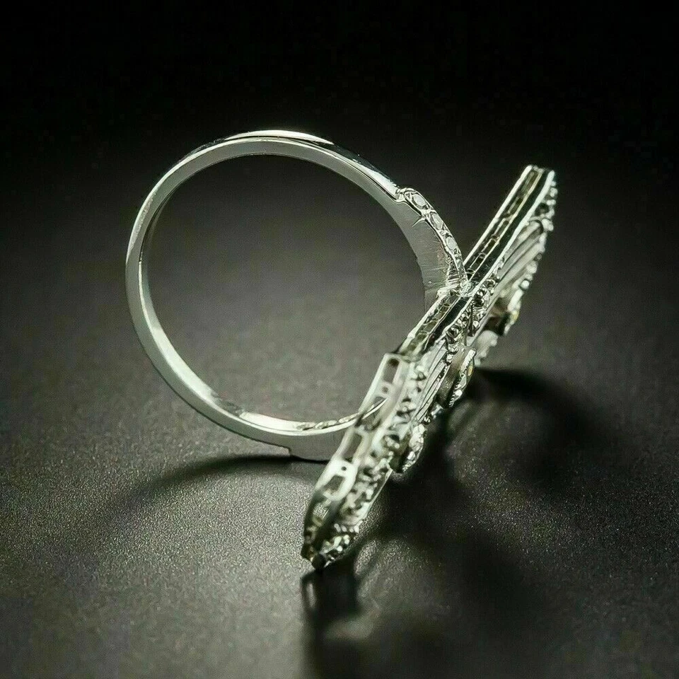 Victorian Edwardian Engagement Wedding Ring 14K White Gold Over 1.10 Ct Diamond - Image 4 of 4