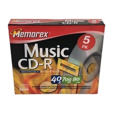 Memorex Music CD-R Discs Recordable 5 Pack New Sealed 40X 700MB 80 Min