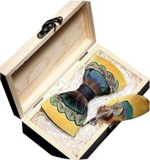 Peacock Bow Tie Feather Pre-tied Bowtie Brooch Sets Tuxedo Banquet Necktie