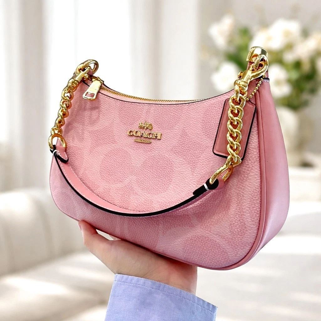 COACH CAL51 Pink Teri Shoulder Bag in Signature Canvas Crossbody