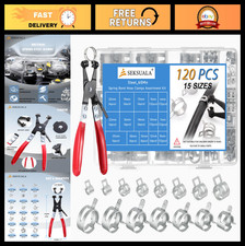 120Pcs Spring Band Hose Clamps Assortment Kit with Swivel Plier - Fuel, Vacuum H
