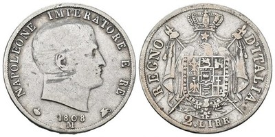 Italien - Italy 2 Lire 1808 - Napoleon Silber 0.900, 9,7g, ø 28mm C# 9 - Schön