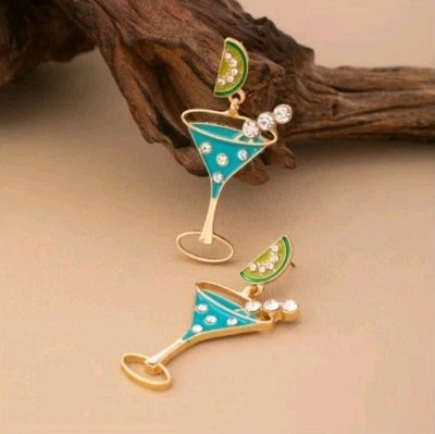 Martini Blue Cosmopolitan Cocktail Glass Earrings Party Chic City Feminine 