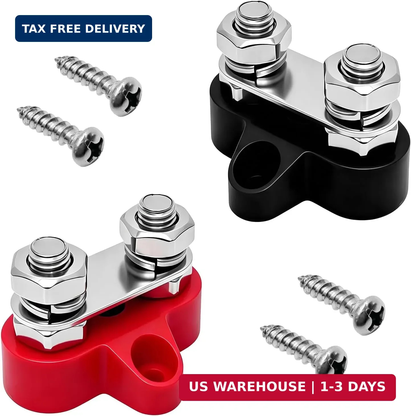 2 PCS Battery Terminal Distribution Block, M8 Dual Studs Terminal Blocks Top Pos