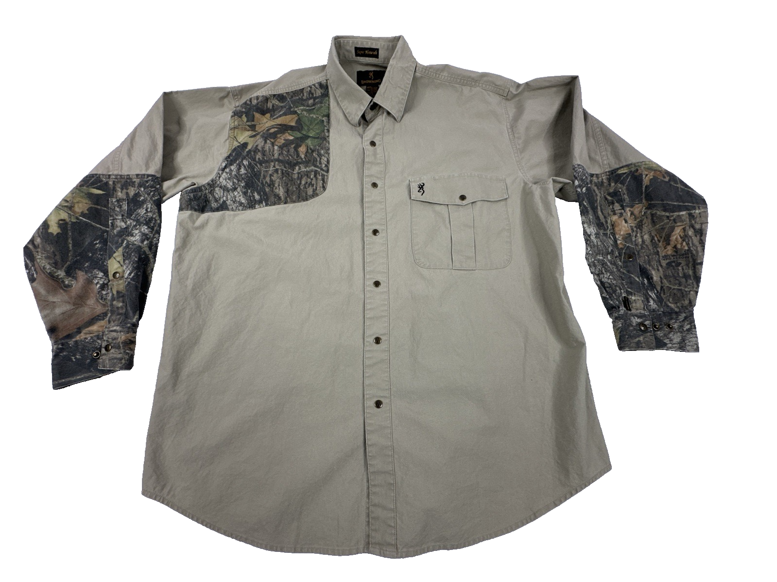 Browning Super Naturals Snap Button Camo Beige Hunting Shirt. Men's Size XL