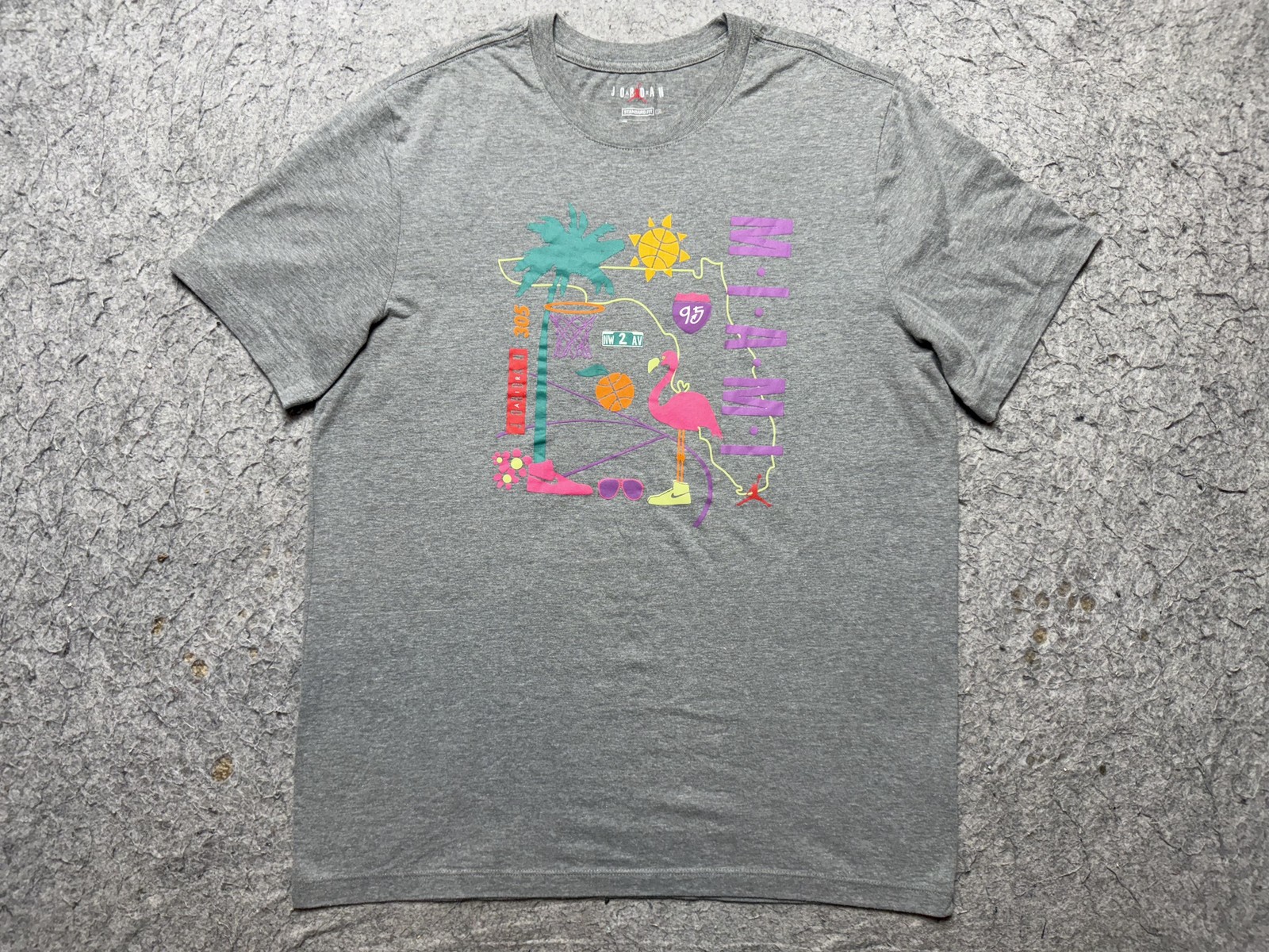 Jordan Shirt Mens Large Gray Miami Graphic Standard Fit Jumpman Basketball Tee