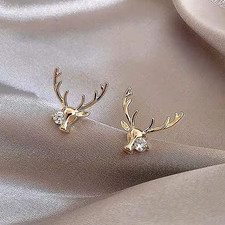 🦌 Orecchini da donna cervo corna color oro zirconi animali gioielli regalo