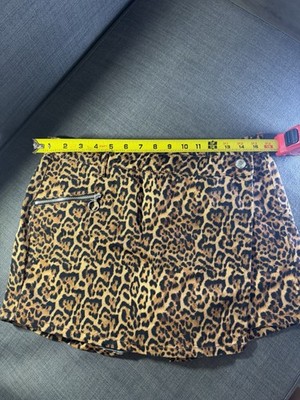 ZARA Brown Black Leopard Print Denim Mini Skort with Zipper Size L
