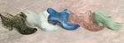 Glass Slippers Lot Of 5, Fenton Cat Head, Hobnail, Cabbage Rose, Mosser Jadeite