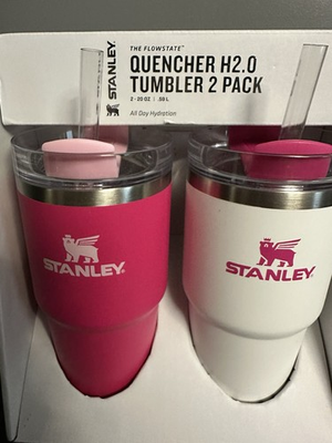 #ad RARE NEW STANLEY 2 Pack 20 oz H2.0 Tumbler Quencher PINK AND WHITE NEW IN BOX $49.99