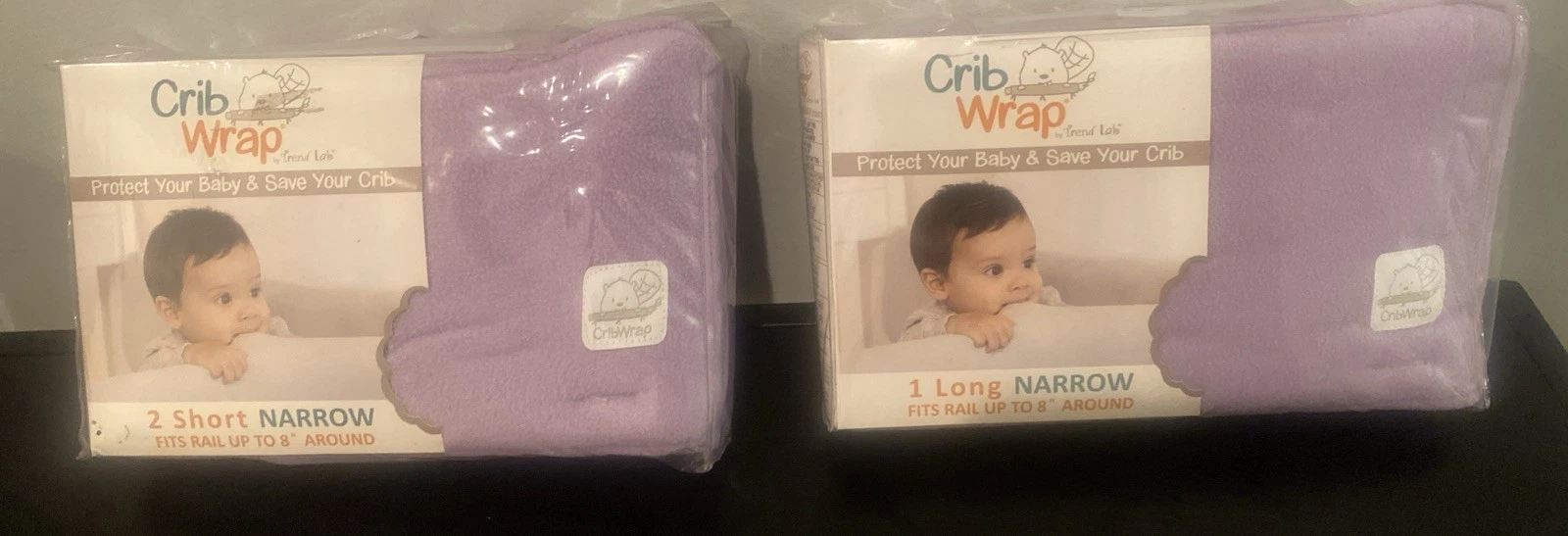 Trend Lab Baby Crib Rail Coverings (2) Short Narrow & (1) Long Narrow Purple/Lav