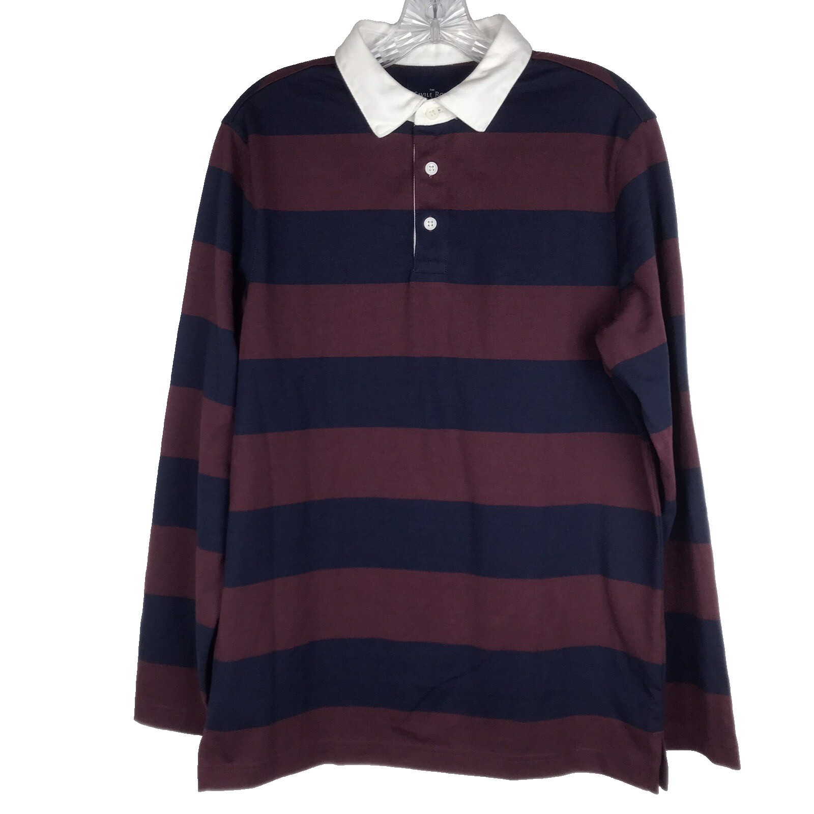 FILA Camicia rugby Savile Row Co London nuova con etichetta colletto manica lunga righe rosso blu small