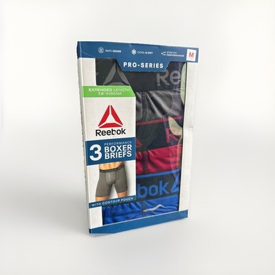 Reebok Men's Pro-Series Extended Length Boxer Briefs 3 Pack Size Medium 