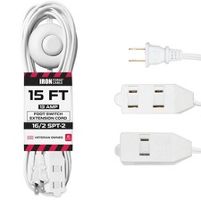 15 ft 3 Outlet White Extension Cord with Foot Switch - 16/2 SJTW 2 Prong Indoor