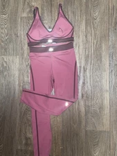 Alo Yoga Airlift HW 8/10 Line Up Legging & Bra Burgundy Limited Edition