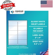 Glossy White Sticker Labels   2" x 4"   10 per Sheet Glossy White for Inkjet ...