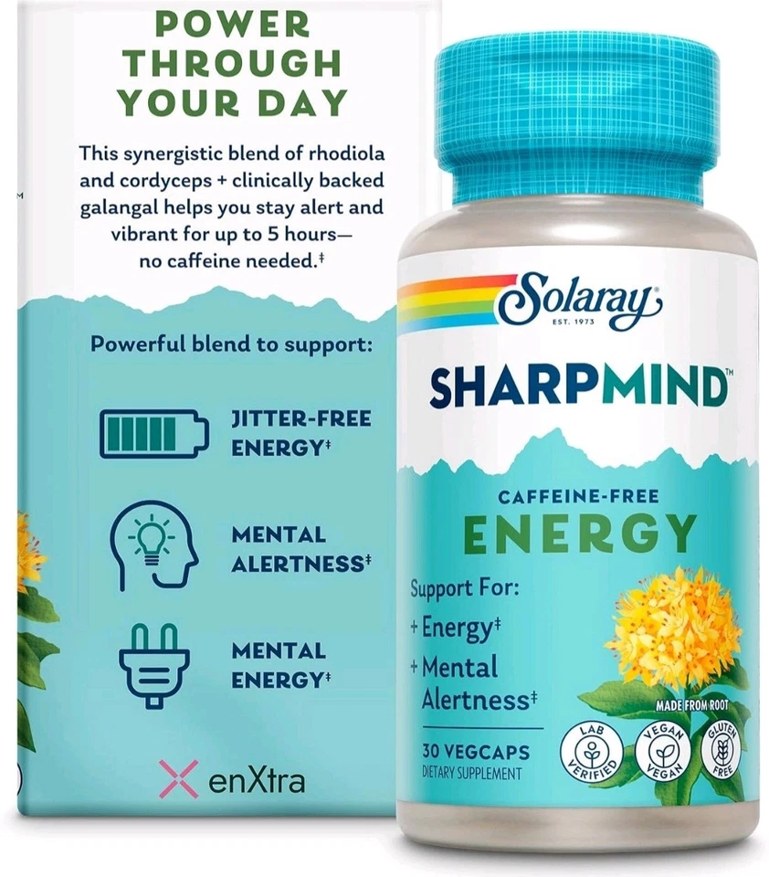 Solaray Sharp Mind энергетическая поддержка кордицепс гриб ноотропный фокус упаковка 2 шт. 30 шт. - Изображение 3 из 4