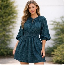 GAP Puffy Sleeve Floral Dress in Green, Navy Blue and Pink Pattern. Size MP