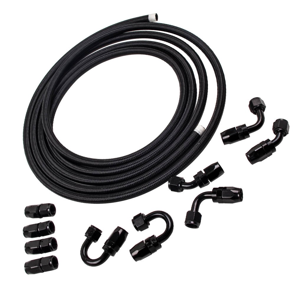16 Feet 5 Meter AN8 8AN Steel Nylon Braided Oil Fuel Line Hose End Fitting Kits
