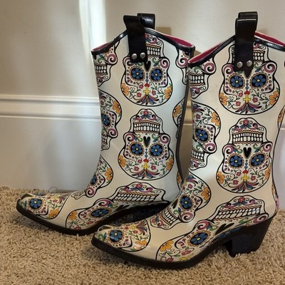 Women s Blazin Roxx Roxy Ladies Sugar Skull Rain Boots Size 7 100% Waterproof