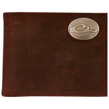 Leather Bi-Fold Card Holder with Drake Metal Oval Logo Brown DA7006-LEA