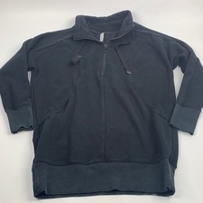 Athleta Long Black half Zip-Up Sweatshirt Size Medium Drawstring collar pockets