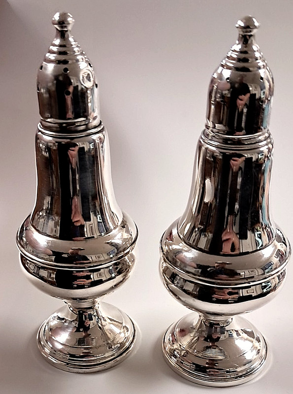 VICTORIAN STERLING .925 SALT & PEPPER SHAKERS (WEIGHTED/GLASS LINED) 5.25" in