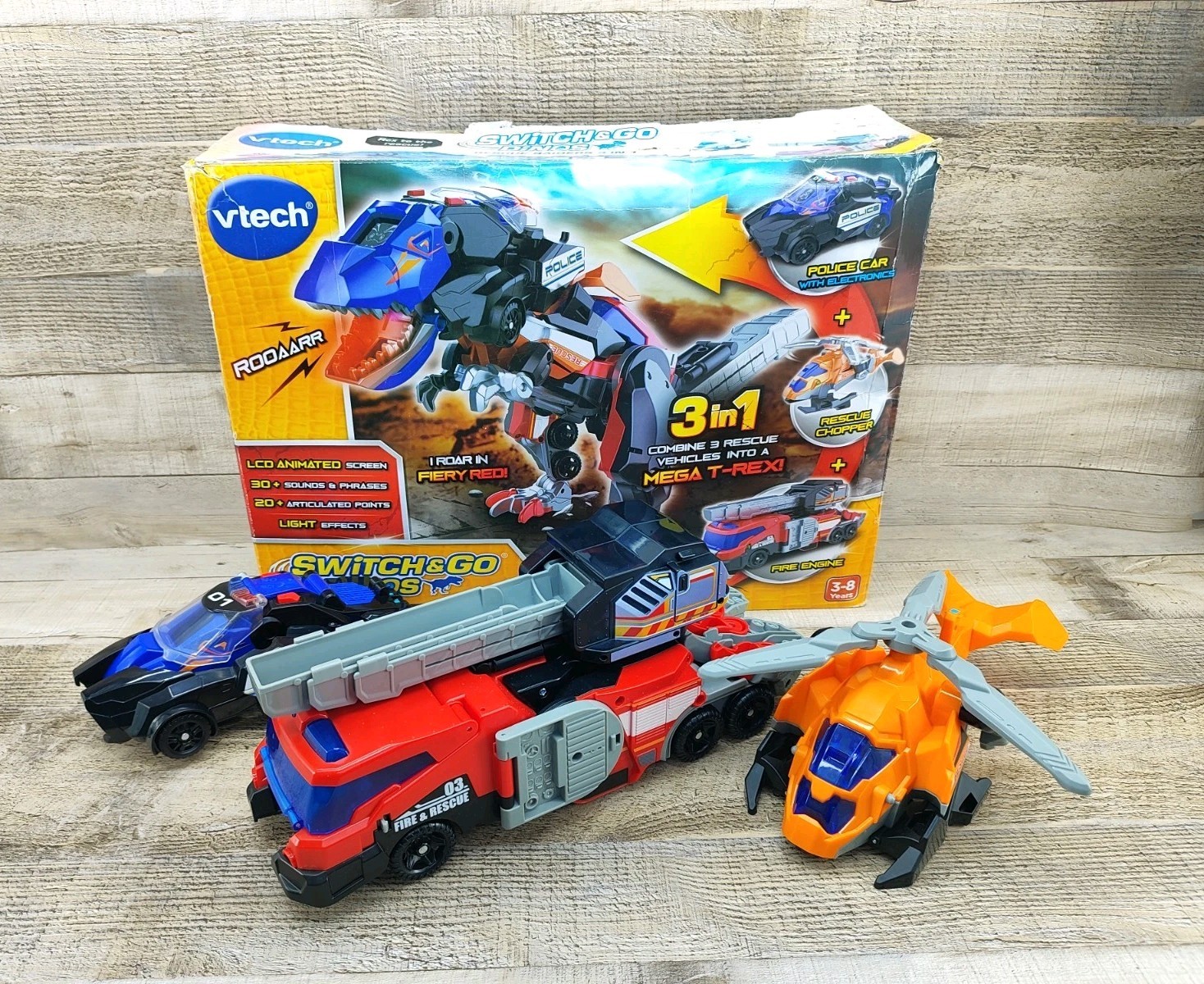 VTech Switch & Go Dinos Rescue Raiders 3-in-1 Toy Mega T-Rex Boxed