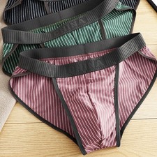 Mens Low Waist Briefs in Thin Cotton Stripes Breathable Underwear Style