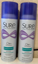 SURE Aerosol UNSCENTED 48 hour Anti-Perspirant Deodorant 6 oz New Cans Lot of 2