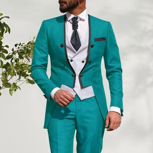 Men Suits Wedding Groom Tuxedos Slim Fit Casual 3 Piece (Blazer+ Vest+ Pants) - Picture 3 of 40