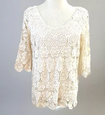 Creative Design Works Crochet Blouse Petite Large Ivory Sheer Romantic Feminine