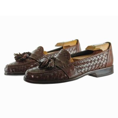Cole Haan Tassel Loafers Woven Black Brown Leather Academia Office ITALY Mens 11 Mens Cole Haan Brown Tassel Loafers 10.5 D | eBay main image 2
