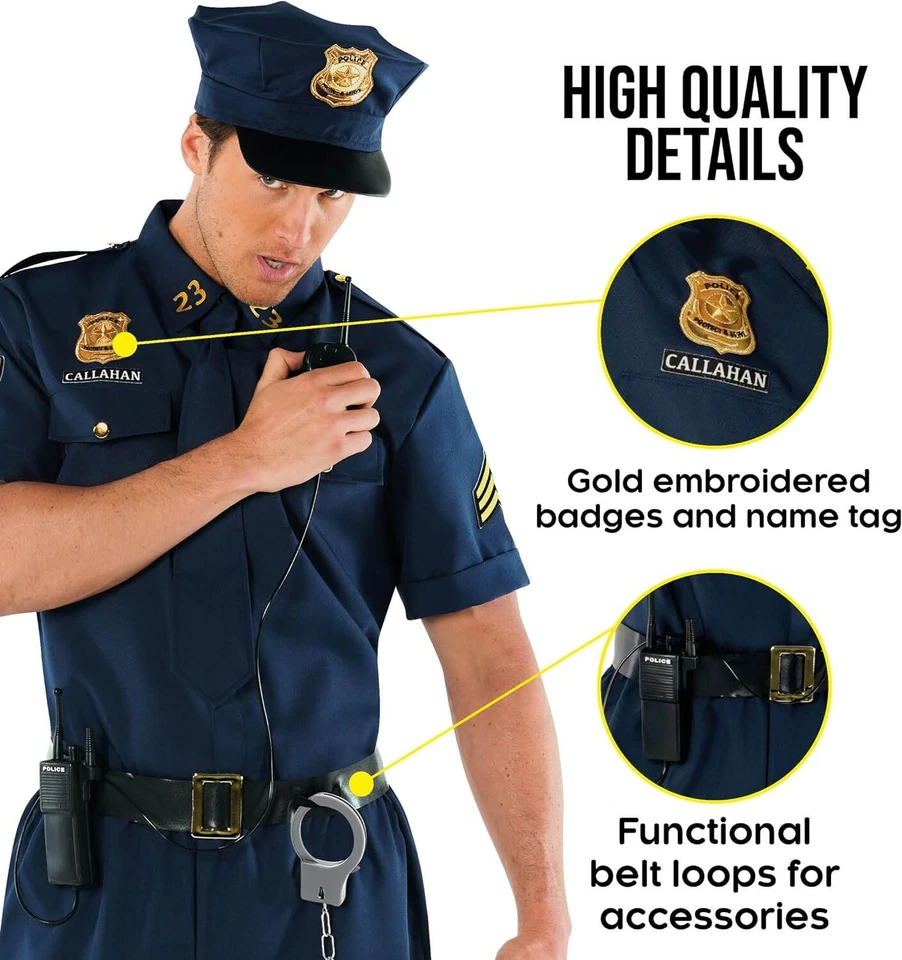 Disfraz de oficial de policía para hombre uniforme de policía de patrulla para adulto + accesorios para sombrero M - 2XL Foto 4 de 4