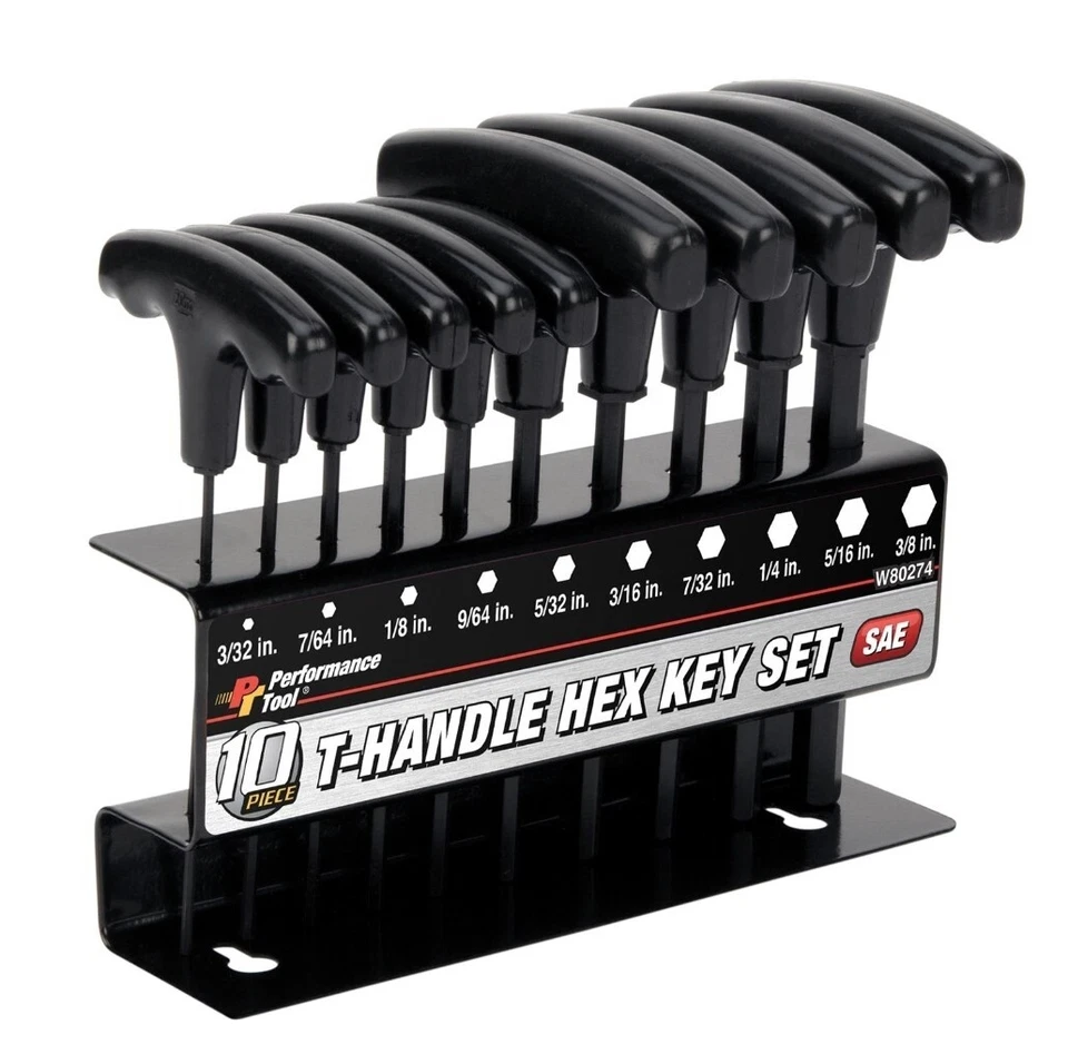 PT TOOL 10-PC T HANDLE GRIPS HEX KEY SET CARBON STEEL SHAFTS LIFETIME WARRANTY - Image 2 of 4