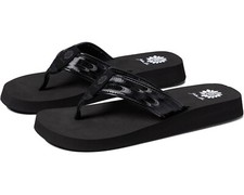 Yellow Box Flip Flops Black Shiny Iridescent Comfort Wedge Fortina Sandals NEW